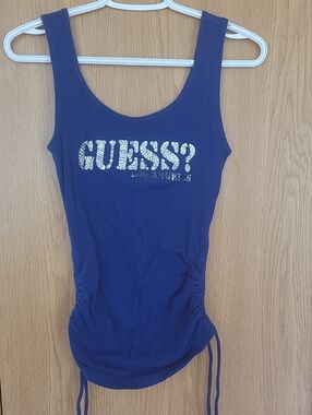 Guess Navy Ruched Tank with Sparkle Logo